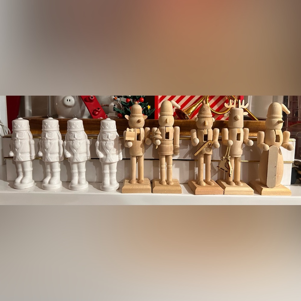 Wooden and White Ceramic Nutcracker Set